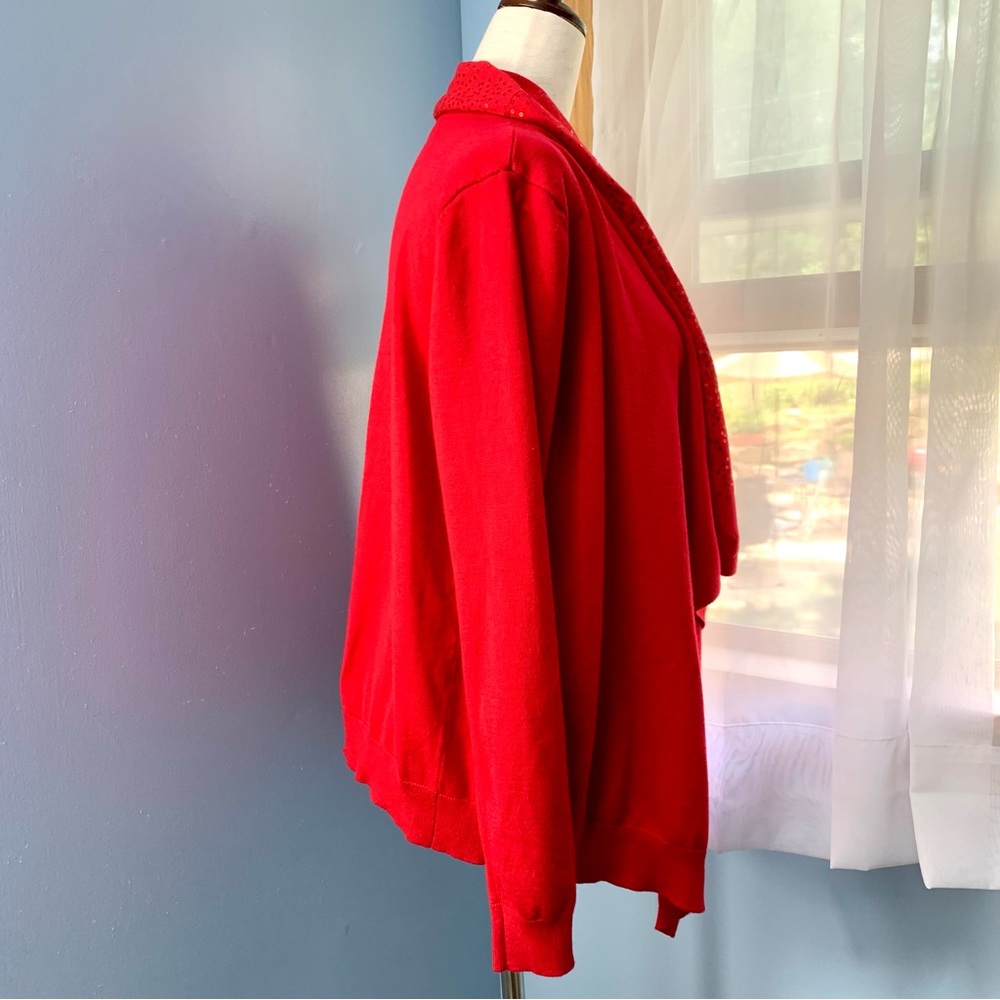 Dkny Red Open Front Sweater With Sequins - image 7